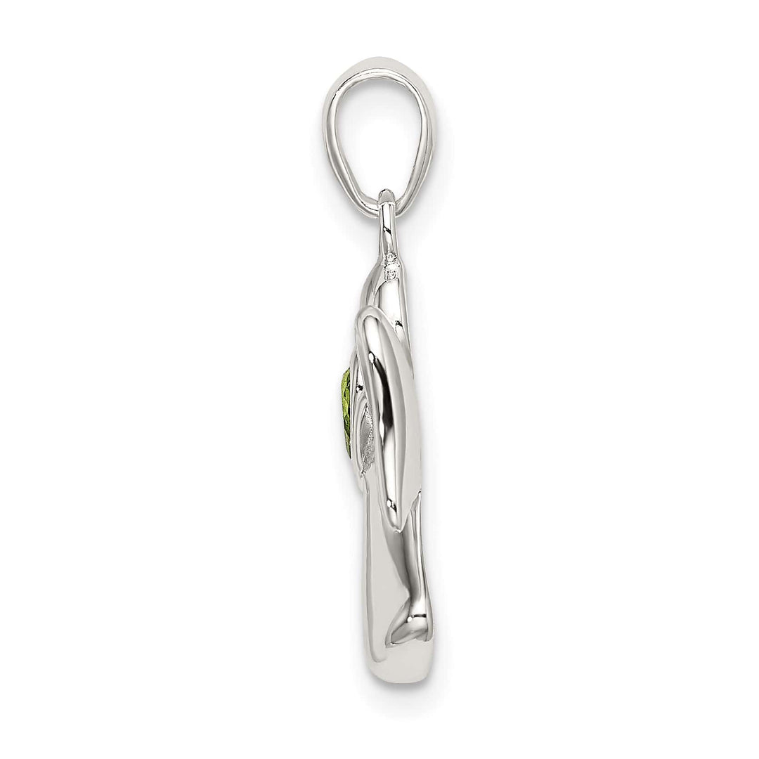 Sterling Silver Angel with Light Green CZ Heart Pendant