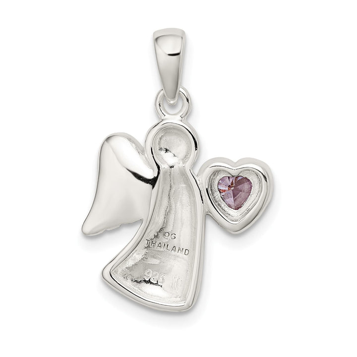 Sterling Silver Angel with Light Purple CZ Heart Pendant