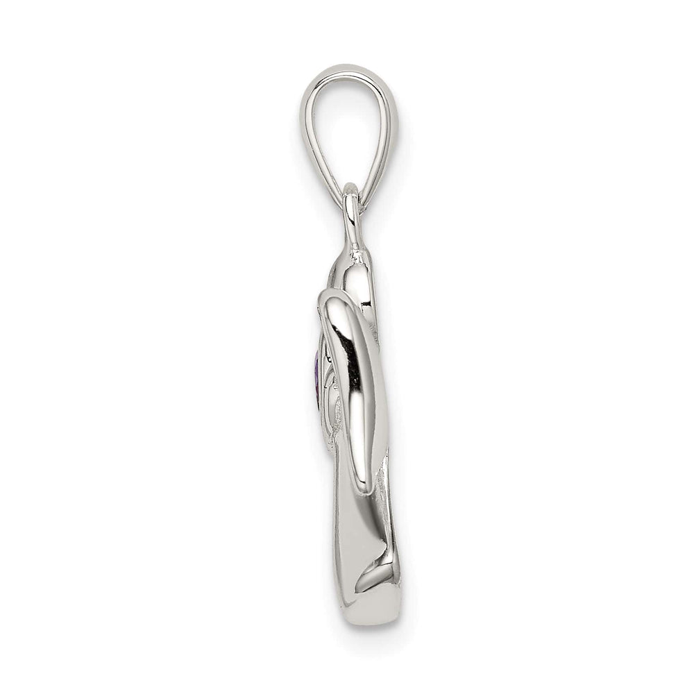 Sterling Silver Angel with Purple CZ Heart Pendant