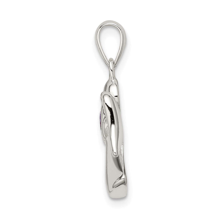 Sterling Silver Angel with Purple CZ Heart Pendant