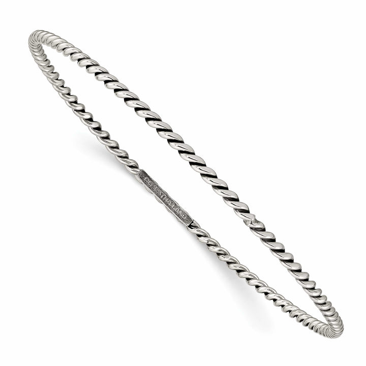 Sterling Silver Antiqued 2mm Twisted Slip-on Bangle