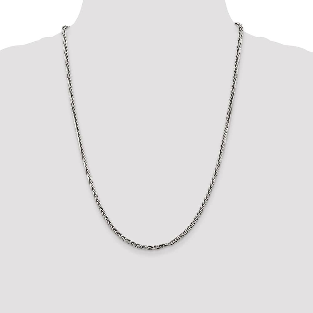 Sterling Silver Antiqued 3.25mm Solid Square Spiga Chain Size 24