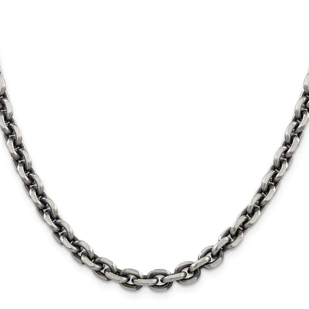 Sterling Silver Antiqued 7.0mm D.C. Elongated Open Link Chain