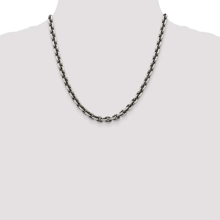 Sterling Silver Antiqued 7.0mm D.C. Elongated Open Link Chain Size 20