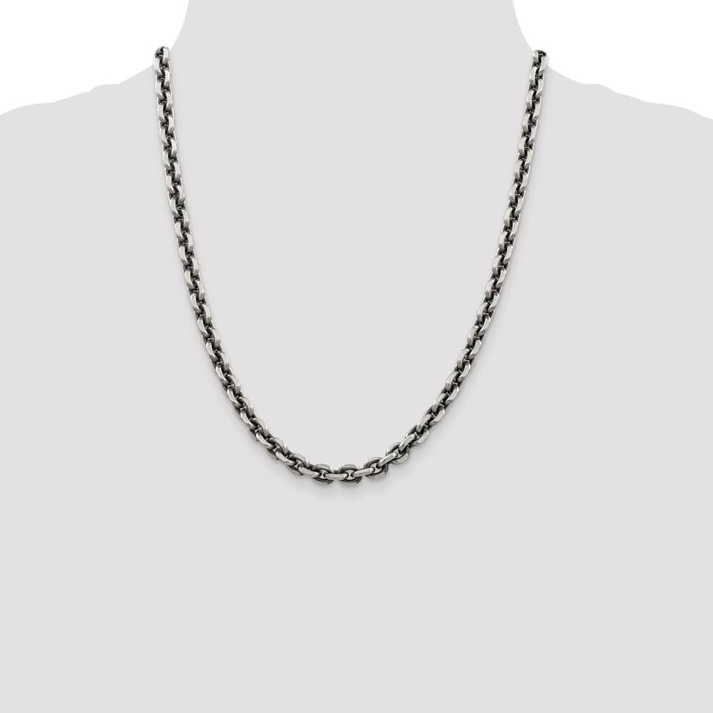 Sterling Silver Antiqued 7.0mm D.C. Elongated Open Link Chain Size 22