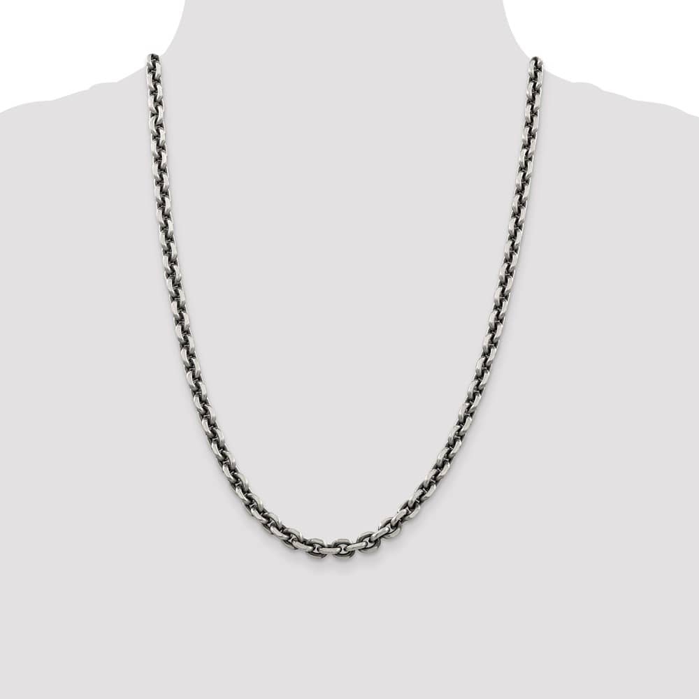 Sterling Silver Antiqued 7.0mm D.C. Elongated Open Link Chain Size 24