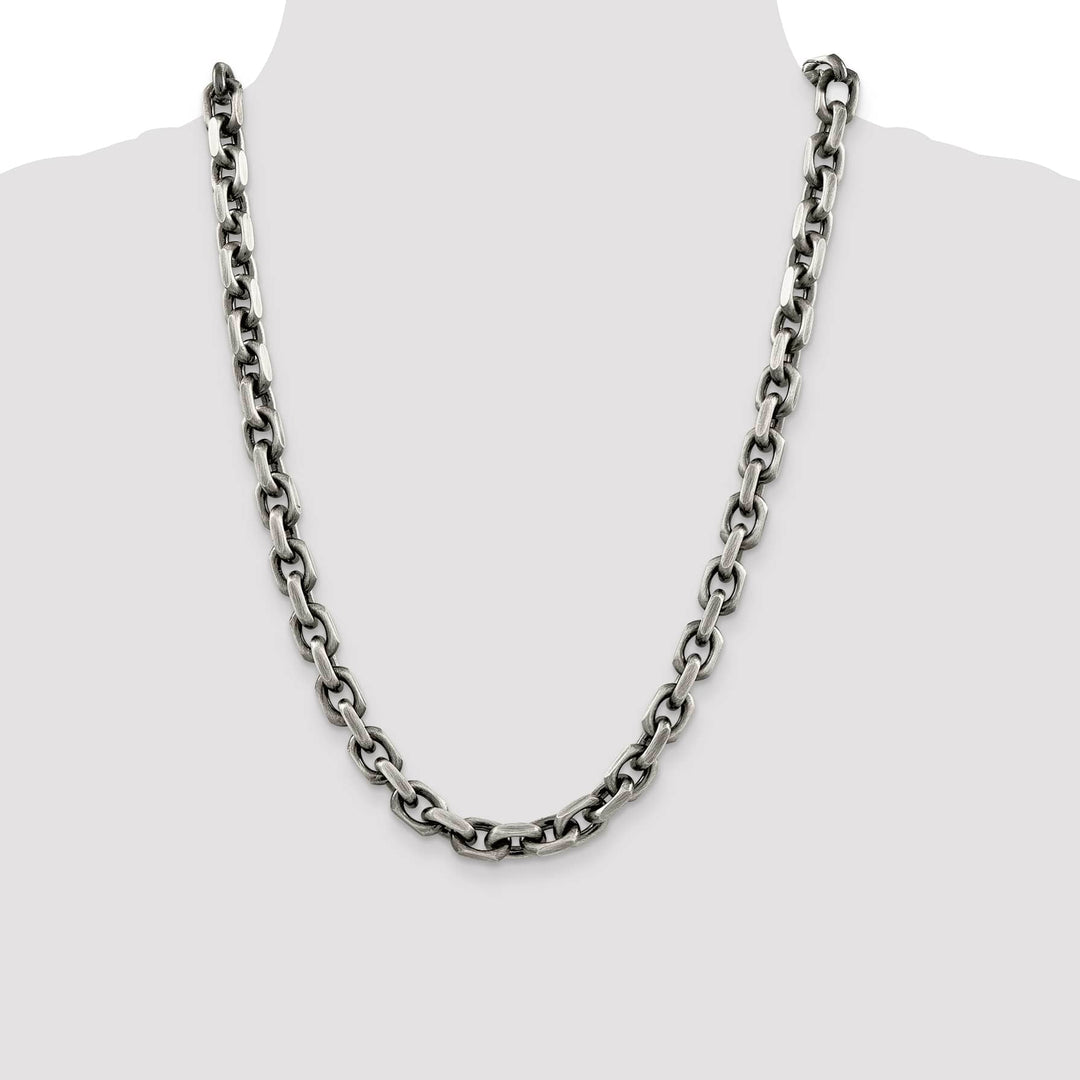 Sterling Silver Antiqued 8.6mm D.C. Elongated Open Link Chain