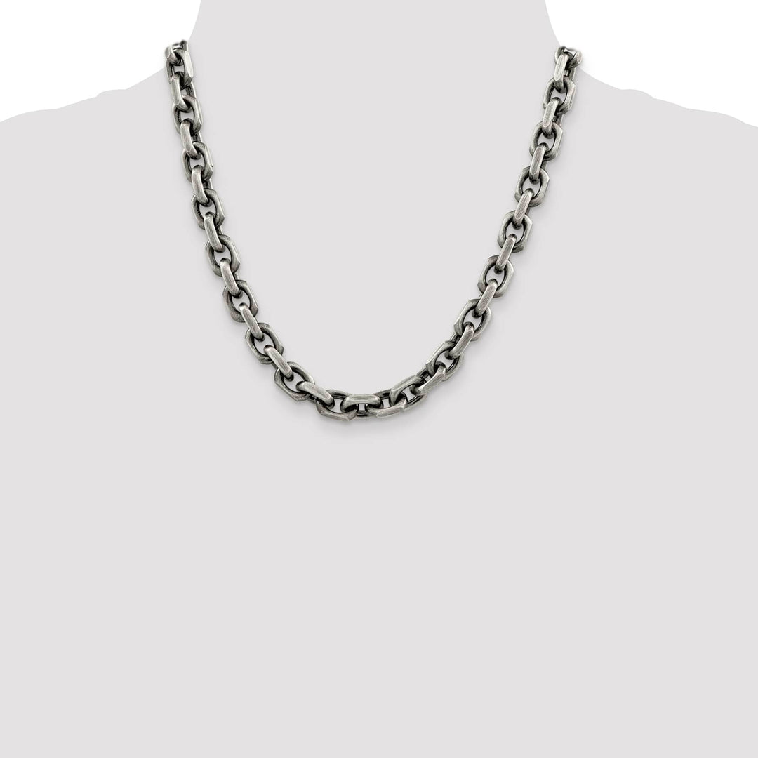 Sterling Silver Antiqued 8.6mm D.C. Elongated Open Link Chain