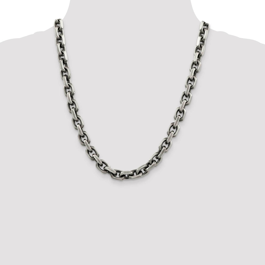 Sterling Silver Antiqued 8.6mm D.C. Elongated Open Link Chain