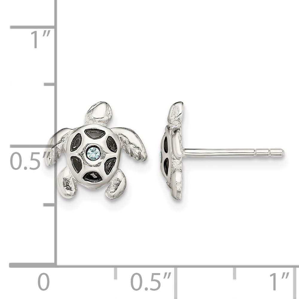 Sterling Silver Antiqued Aqua Crystal Turtle Post Earrings, view 4 of 4