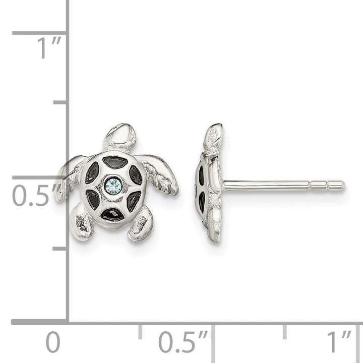 Sterling Silver Antiqued Aqua Crystal Turtle Post Earrings, view 4 of 4