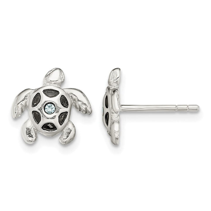 Sterling Silver Antiqued Aqua Crystal Turtle Post Earrings, view 1 of 4