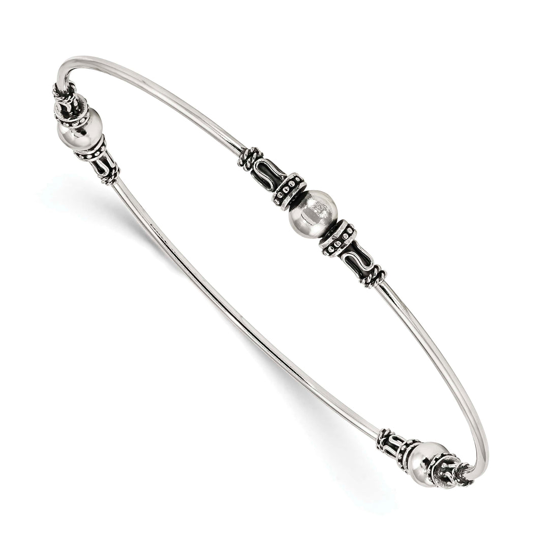 Sterling Silver Antiqued Beaded Slip-on Bangle