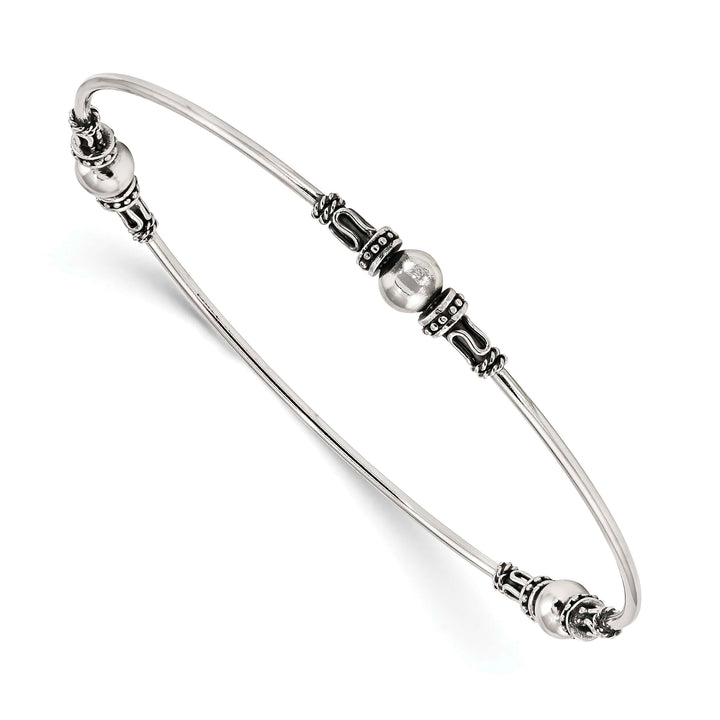 Sterling Silver Antiqued Beaded Slip-on Bangle
