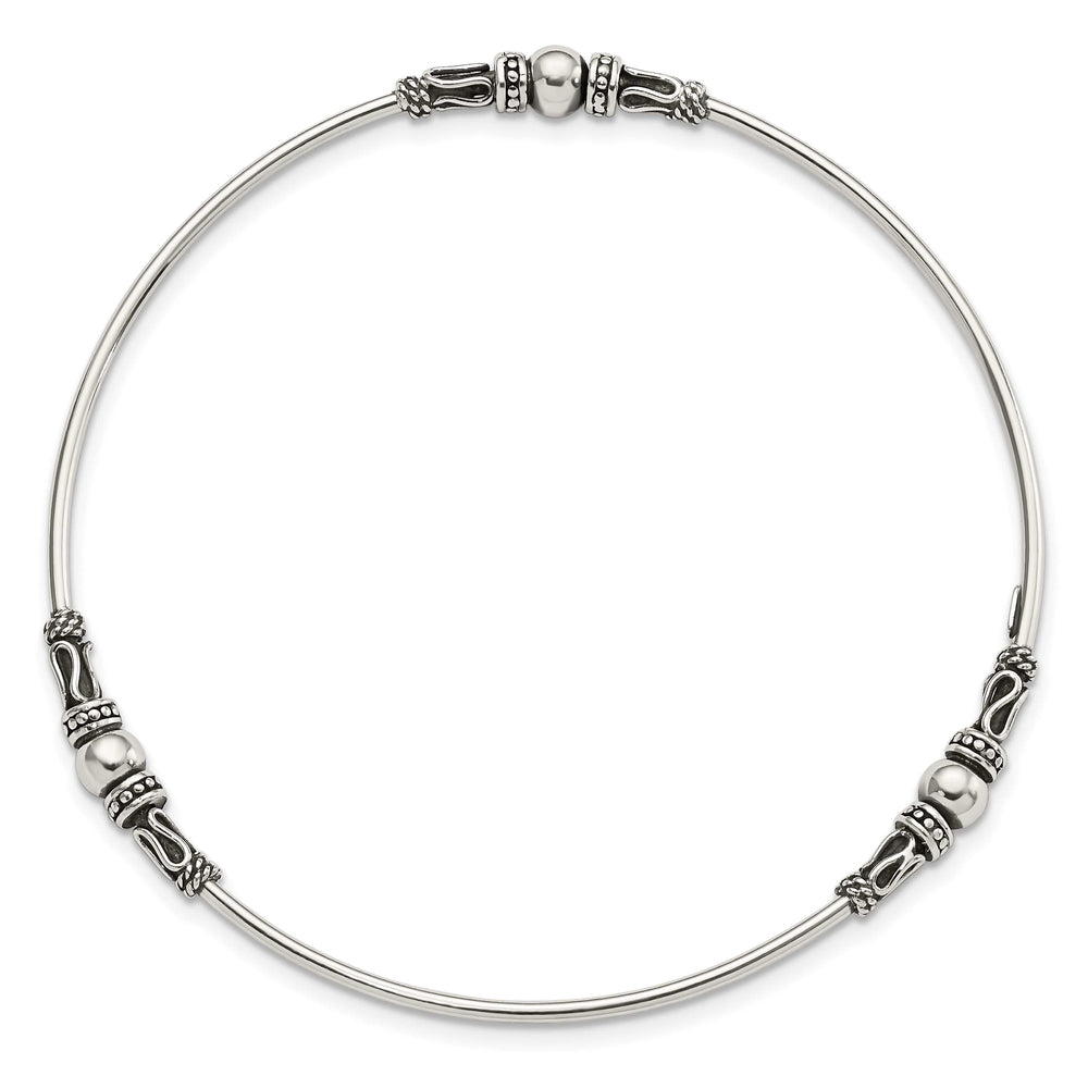 Sterling Silver Antiqued Beaded Slip-on Bangle