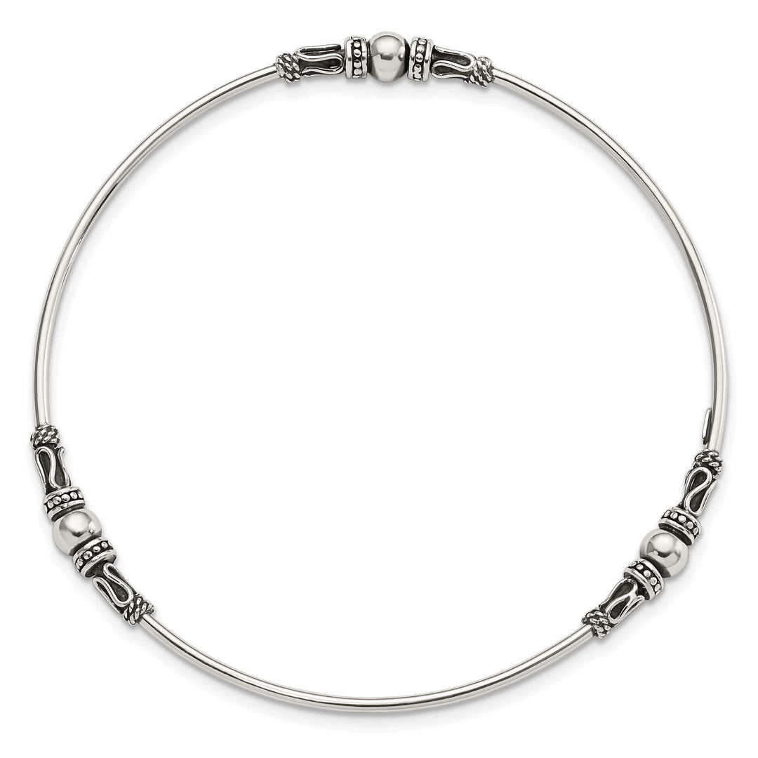 Sterling Silver Antiqued Beaded Slip-on Bangle
