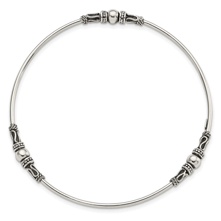 Sterling Silver Antiqued Beaded Slip-on Bangle
