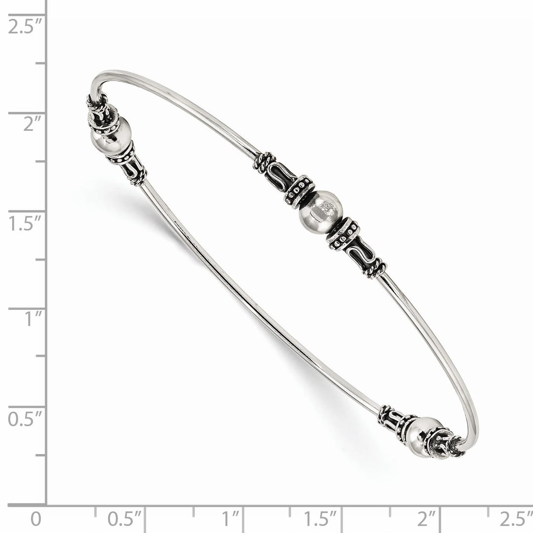 Sterling Silver Antiqued Beaded Slip-on Bangle