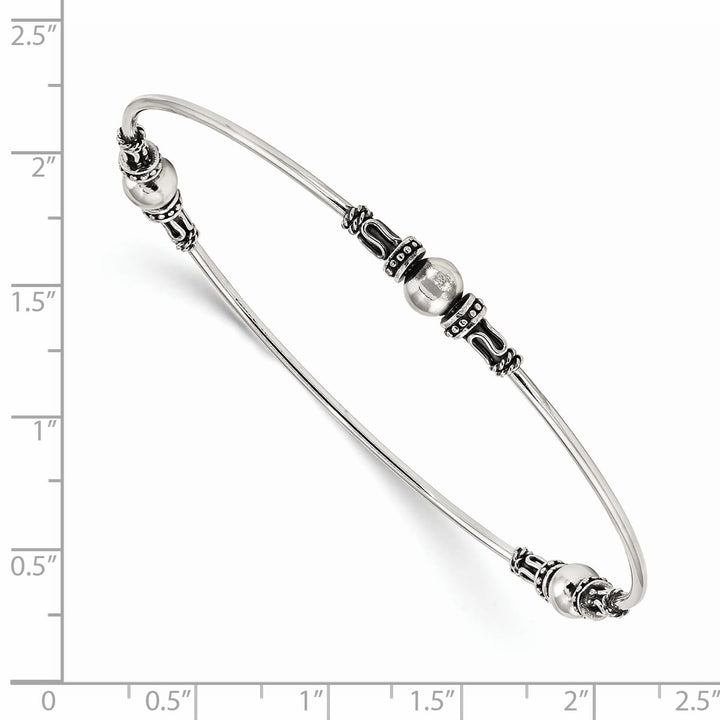 Sterling Silver Antiqued Beaded Slip-on Bangle