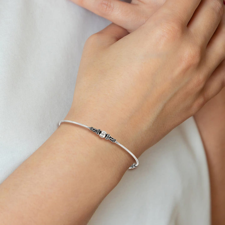 Sterling Silver Antiqued Beaded Slip-on Bangle
