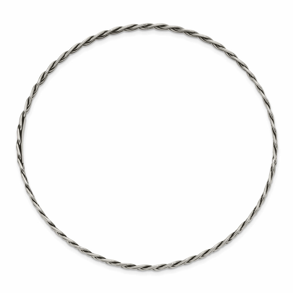 Sterling Silver Antiqued Braided 3.5mm Slip-on Bangle