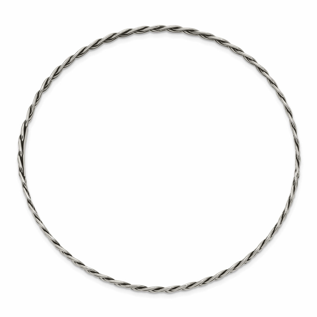 Sterling Silver Antiqued Braided 3.5mm Slip-on Bangle