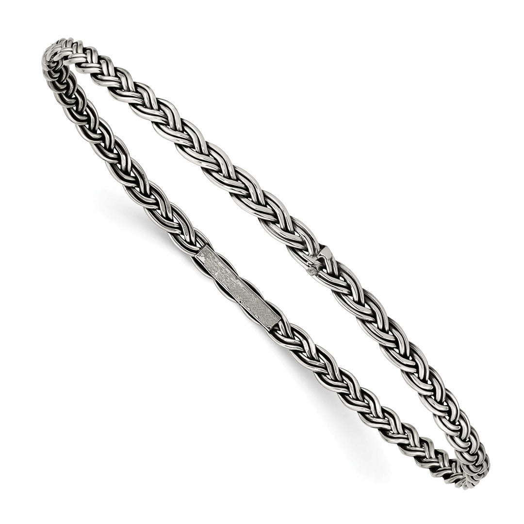 Sterling Silver Antiqued Braided 3.5mm Slip-on Bangle