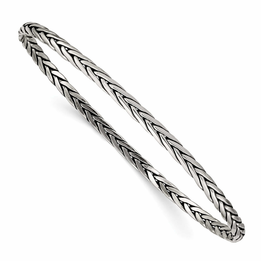 Sterling Silver Antiqued Braided 3mm Slip-on Bangle