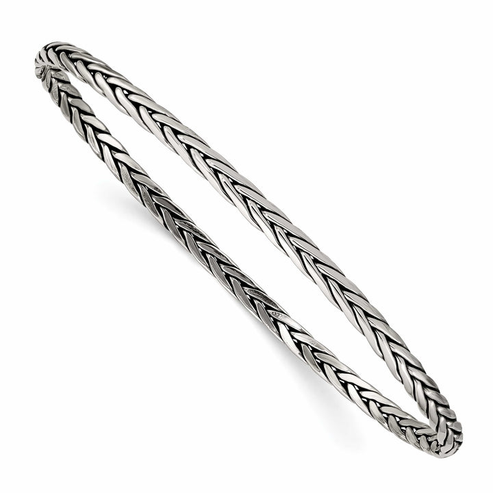 Sterling Silver Antiqued Braided 3mm Slip-on Bangle