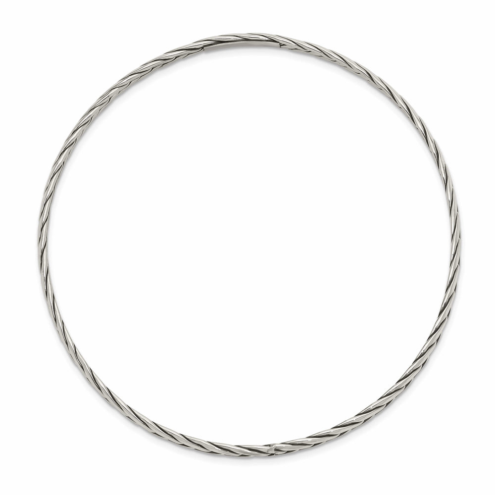 Sterling Silver Antiqued Braided 3mm Slip-on Bangle