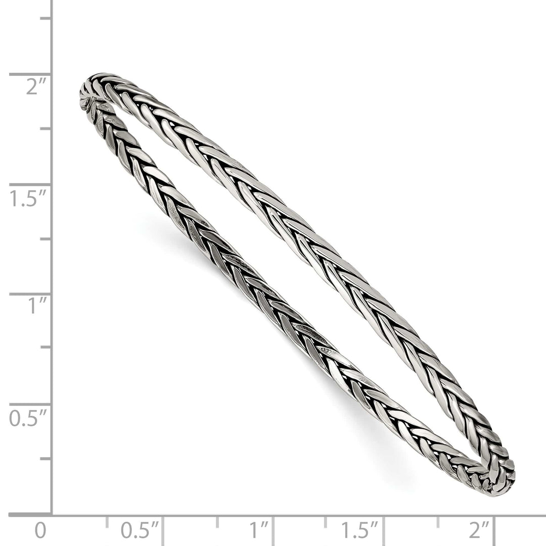 Sterling Silver Antiqued Braided 3mm Slip-on Bangle