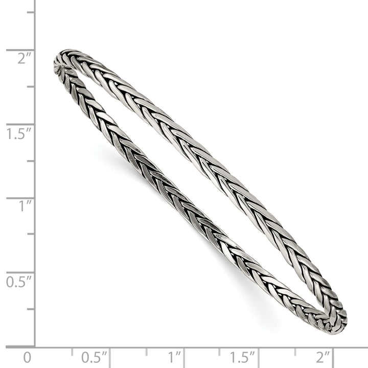 Sterling Silver Antiqued Braided 3mm Slip-on Bangle