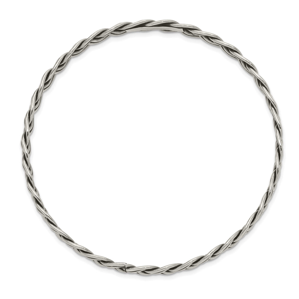 Sterling Silver Antiqued Braided 5.25mm Slip-on Bangle