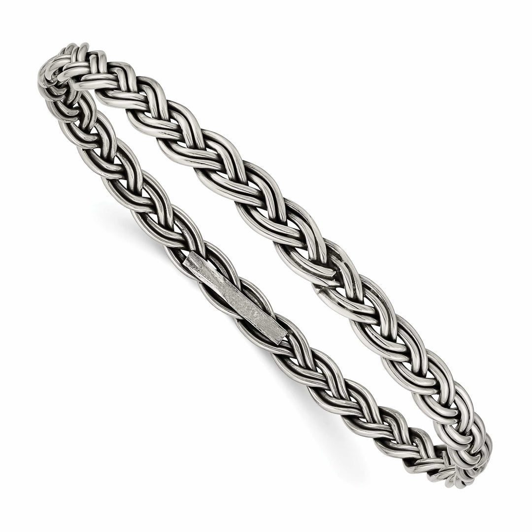Sterling Silver Antiqued Braided 5.25mm Slip-on Bangle