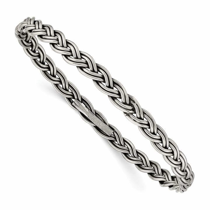 Sterling Silver Antiqued Braided 5.25mm Slip-on Bangle