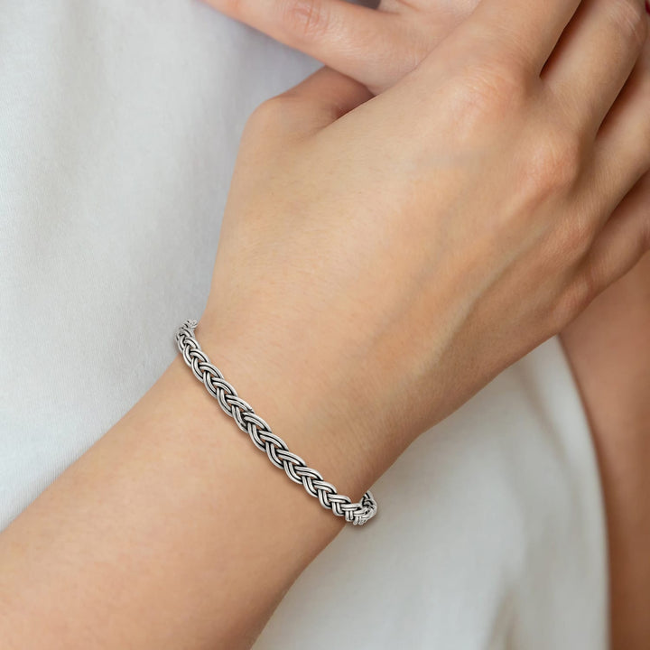 Sterling Silver Antiqued Braided 5.25mm Slip-on Bangle