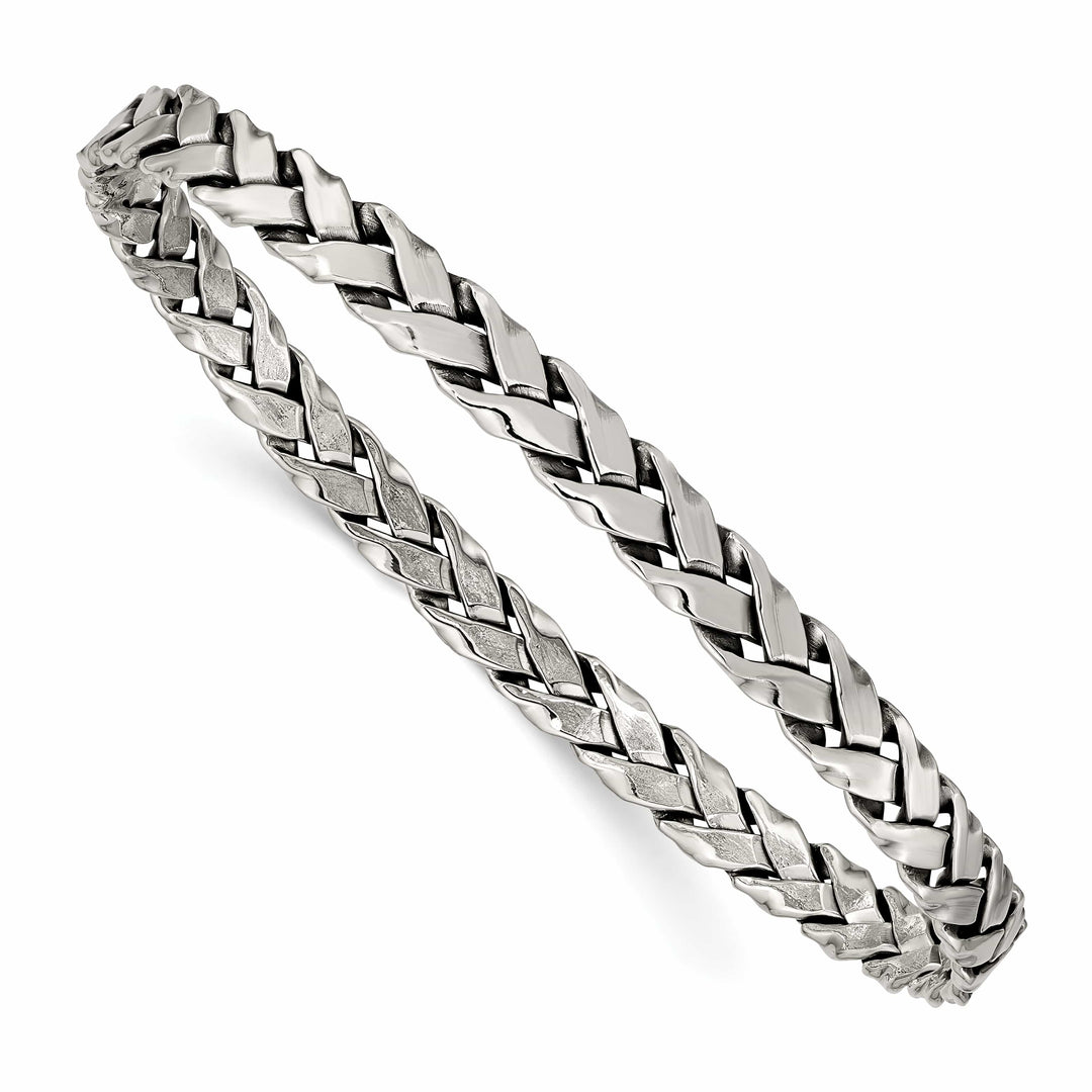 Sterling Silver Antiqued Braided 5.25mm Slip-on Bangle