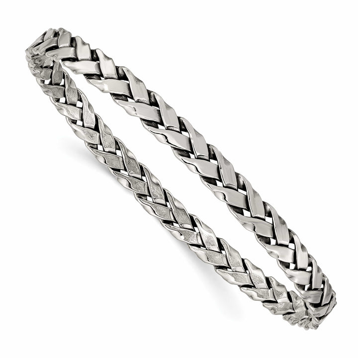 Sterling Silver Antiqued Braided 5.25mm Slip-on Bangle