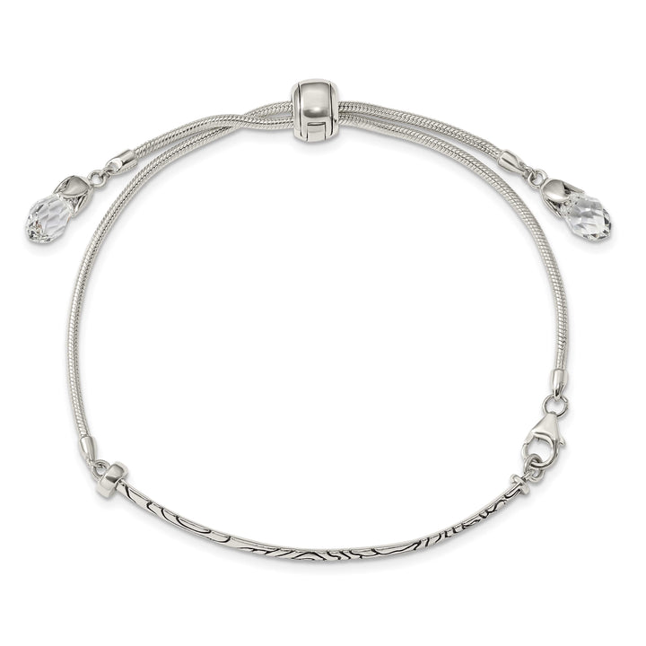 Sterling Silver Antiqued Clear Crystal Adjustable Bolo Bracelet