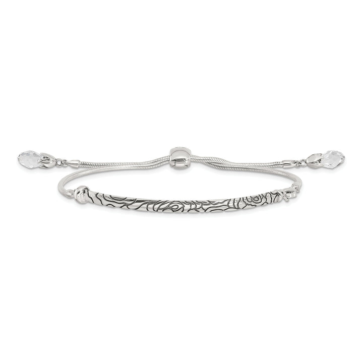 Sterling Silver Antiqued Clear Crystal Adjustable Bolo Bracelet