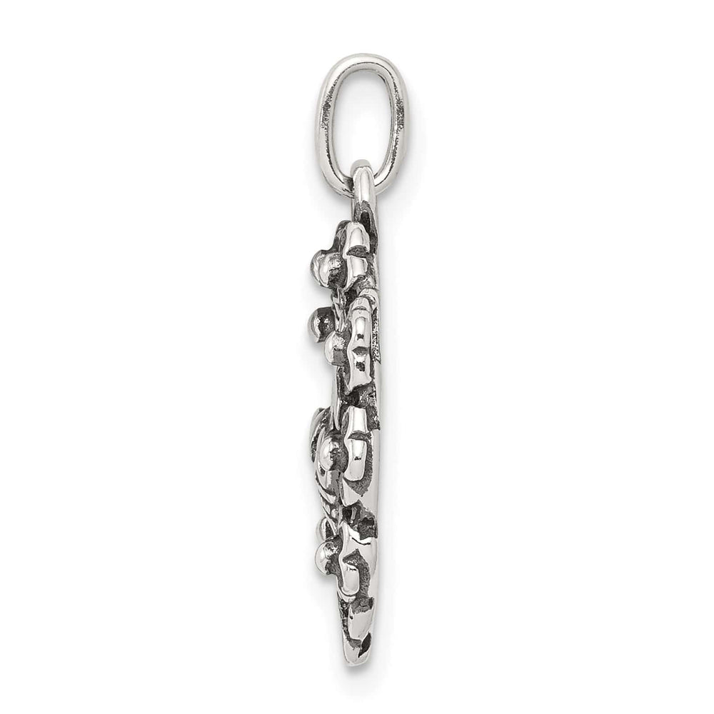 Sterling Silver Antiqued Cross, Crown and Wreath Charm