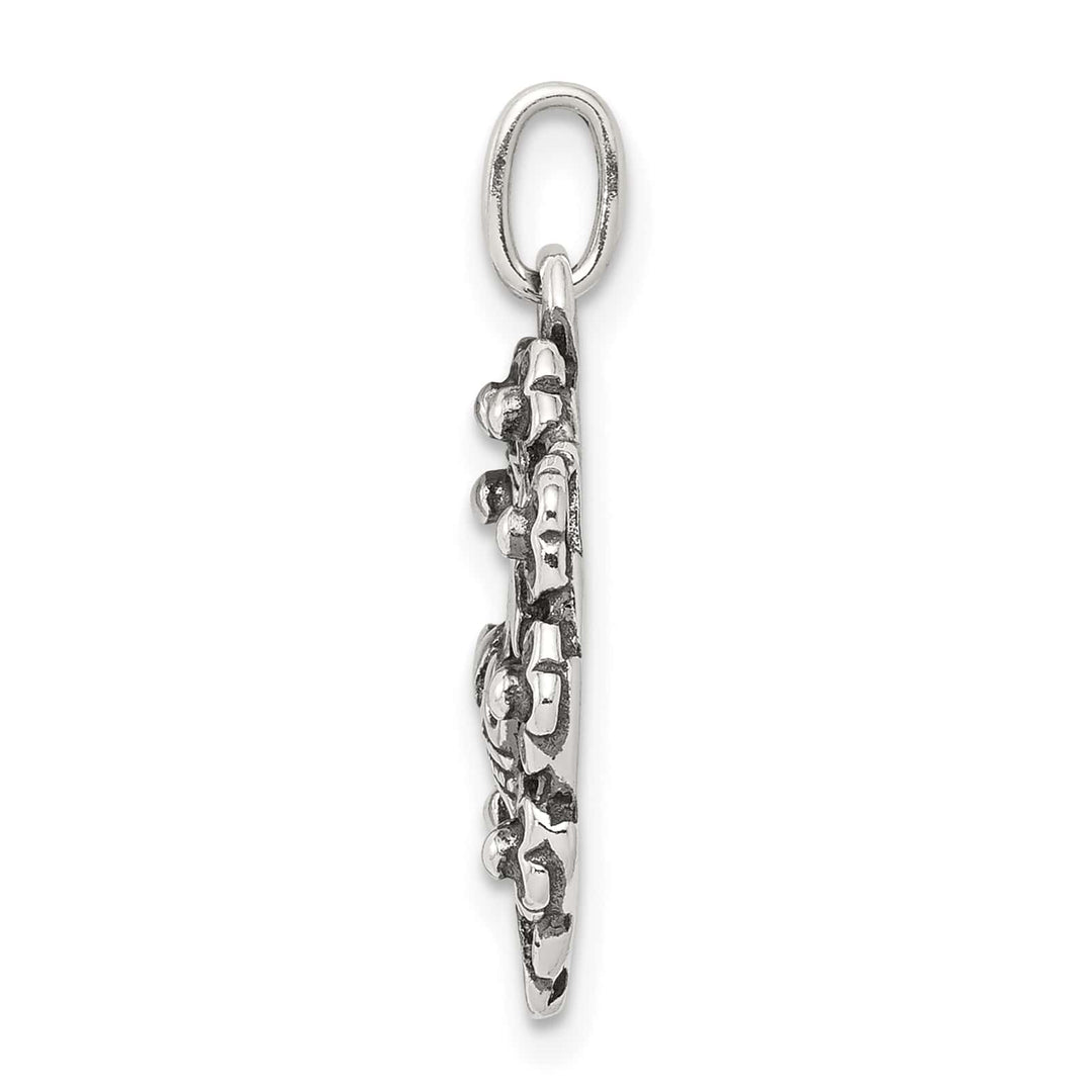 Sterling Silver Antiqued Cross, Crown and Wreath Charm