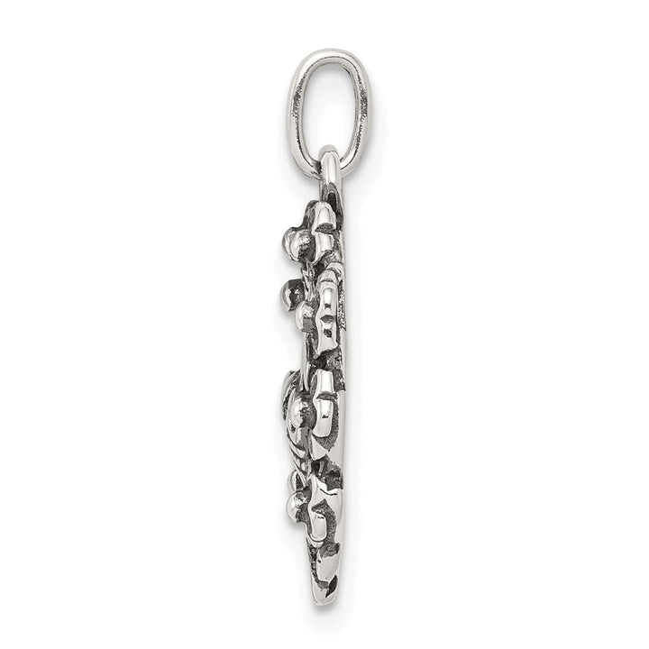 Sterling Silver Antiqued Cross, Crown and Wreath Charm