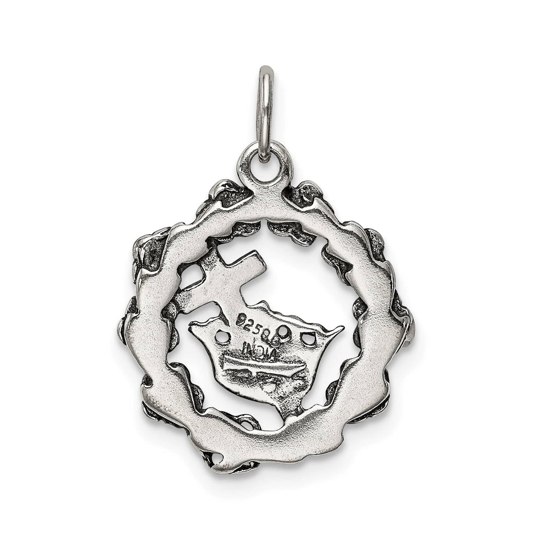 Sterling Silver Antiqued Cross, Crown and Wreath Charm