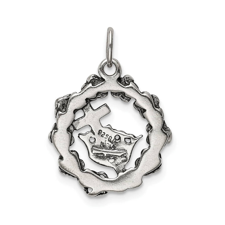 Sterling Silver Antiqued Cross, Crown and Wreath Charm