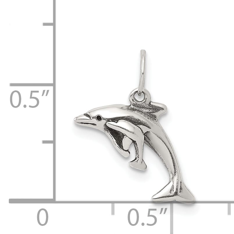 Sterling Silver Antiqued Dolphin with Baby Charm