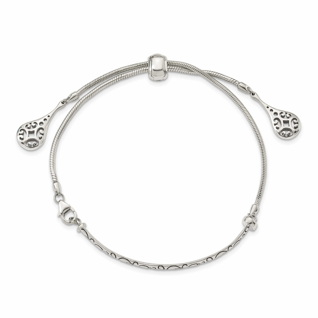 Sterling Silver Antiqued Filigree Drops Adjustable Bolo Bracelet