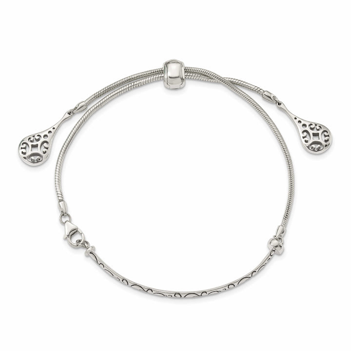 Sterling Silver Antiqued Filigree Drops Adjustable Bolo Bracelet