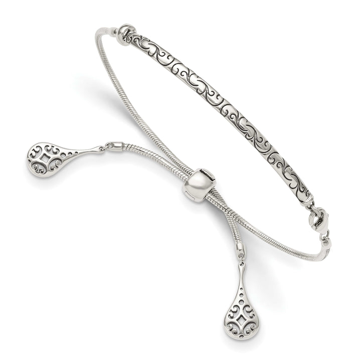 Sterling Silver Antiqued Filigree Drops Adjustable Bolo Bracelet