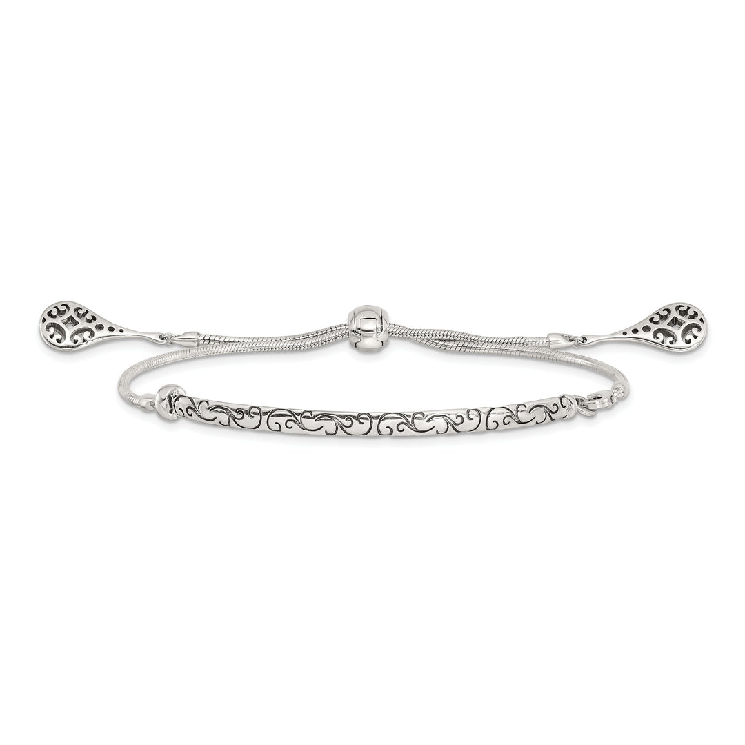 Sterling Silver Antiqued Filigree Drops Adjustable Bolo Bracelet